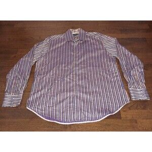 Robert Graham Shirt Mens XL Striped Paisley Flip Cuff Ornate Multicolor